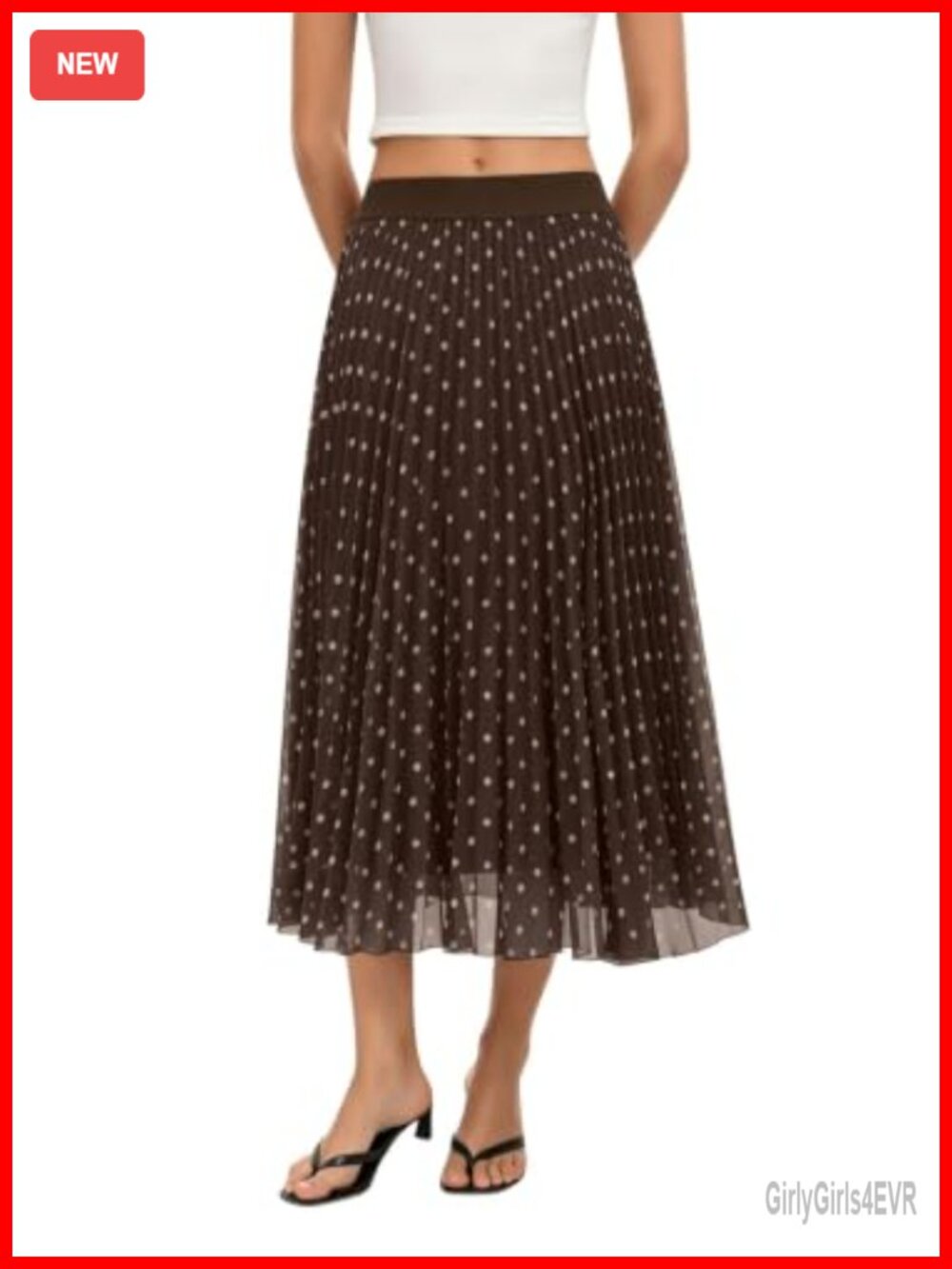 Flowy Pleated Chiffon Midi Skirt A-Line Elastic Waist